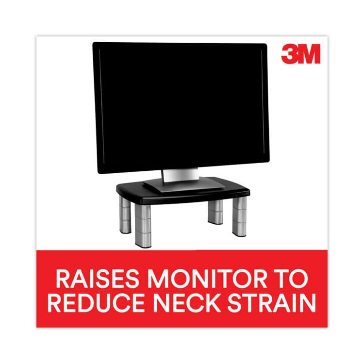 3M/COMMERCIAL TAPE DIV. Adjustable Height Monitor Stand, 15" x 12" x 2.63" to 5.78", Black/Silver, Supports up to 80 lbs (MMMMS80B) thumbnail 4