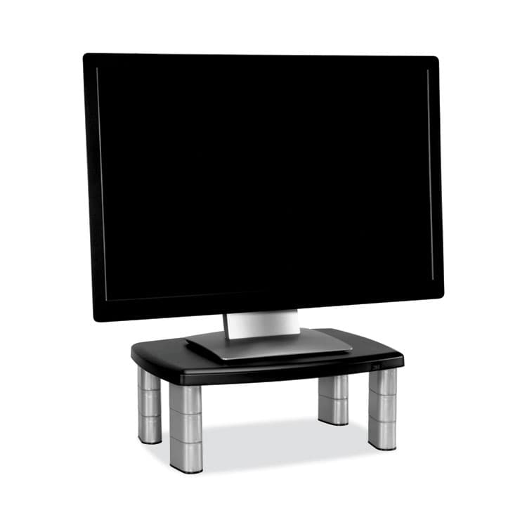 3M/COMMERCIAL TAPE DIV. Adjustable Height Monitor Stand, 15" x 12" x 2.63" to 5.78", Black/Silver, Supports up to 80 lbs (MMMMS80B)
