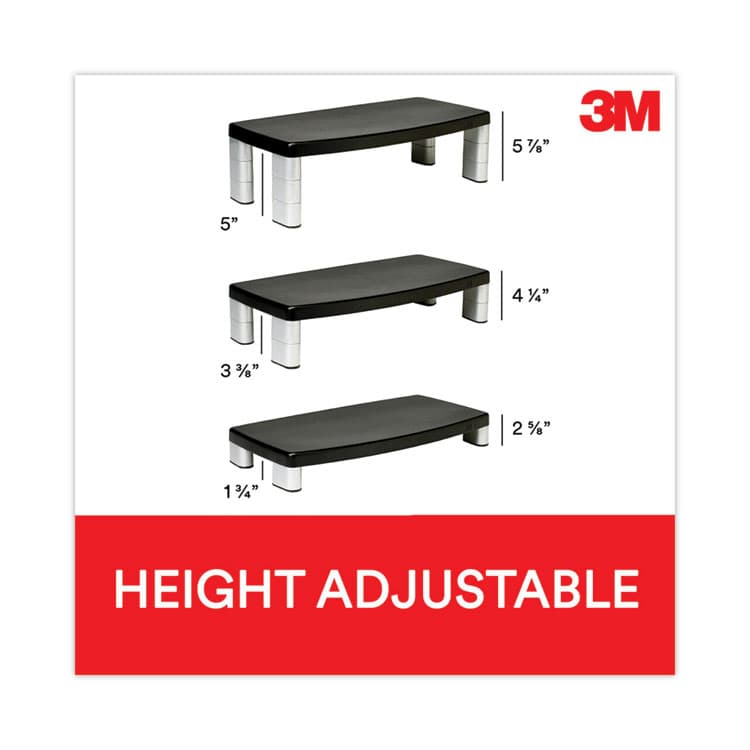 3M/COMMERCIAL TAPE DIV. Extra-Wide Adjustable Monitor Stand, 20" x 12" x 1" to 5.78", Silver/Black, Supports 40 lbs (MMMMS90B) thumbnail 4