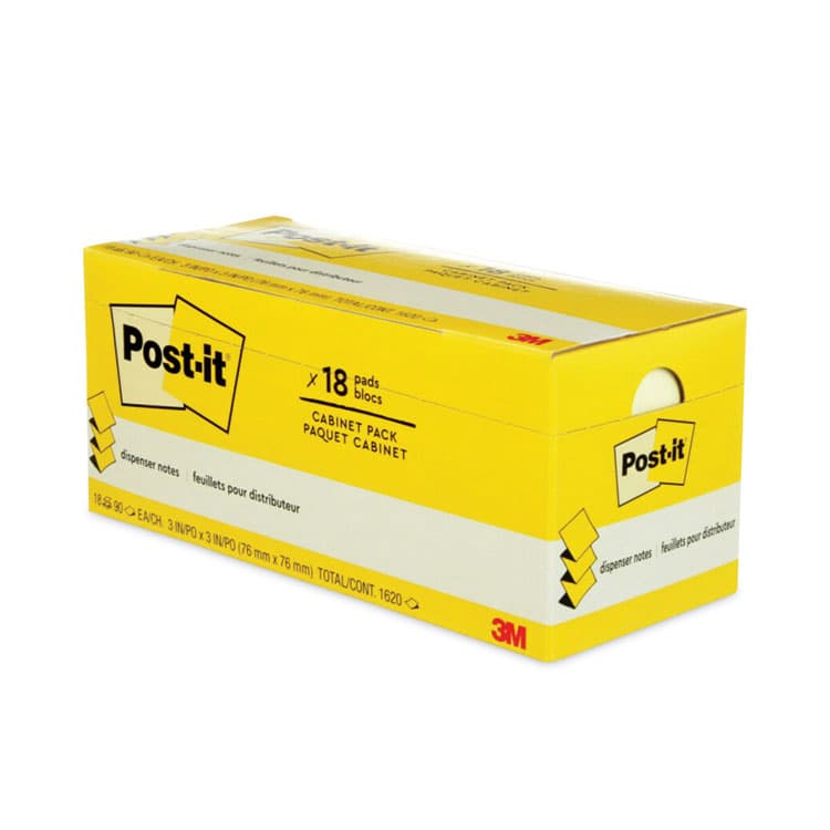 3M/COMMERCIAL TAPE DIV. Original Canary Yellow Pop-up Refill Cabinet Pack, 3" x 3", Canary Yellow, 90 Sheets/Pad, 18 Pads/Pack (MMMR33018CP)