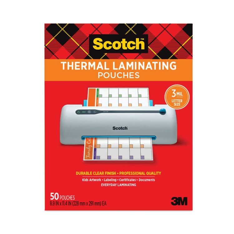 3M/COMMERCIAL TAPE DIV. Laminating Pouches, 3 mil, 9" x 11.5", Gloss Clear, 50/Pack (MMMTP385450)