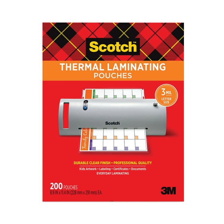3M/COMMERCIAL TAPE DIV. Laminating Pouches, 3 mil, 9" x 11.5", Gloss Clear, 200/Pack (MMMTP3854200)