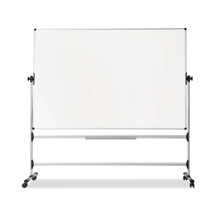 BI-SILQUE VISUAL COMMUNICATION PRODUCTS Earth Silver Easy Clean Mobile Revolver Dry Erase Boards, 36" x 48", White Surface, Natural Steel Frame (BVCRQR0221)