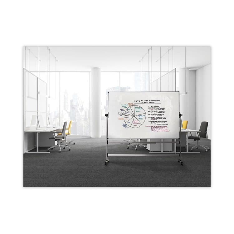 BI-SILQUE VISUAL COMMUNICATION PRODUCTS Earth Silver Easy Clean Mobile Revolver Dry Erase Boards, 48" x 70", White Surface, Natural Steel Frame (BVCRQR0521) thumbnail 4