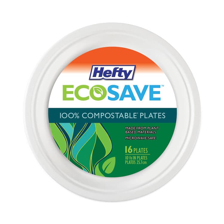 REYNOLDS FOOD PACKAGING ECOSAVE Tableware, Plate, Sugarcane, 10.13" dia, White, 16/Pack (RFPD71016PK)