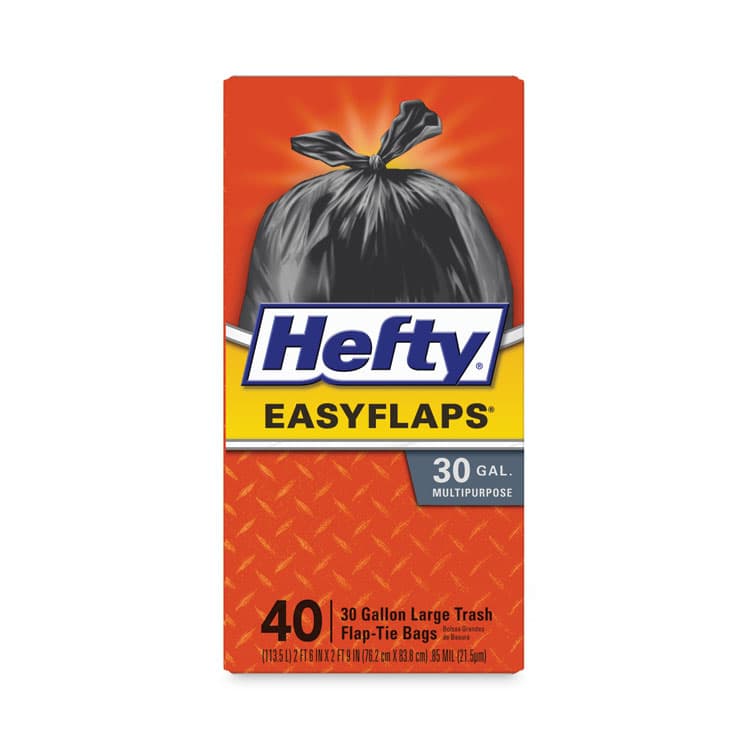 REYNOLDS FOOD PACKAGING Easy Flaps Trash Bags, Tie-Flap, 30 gal, 0.85 mil, 30" x 33", Black, 40/Box (RFPE27744)