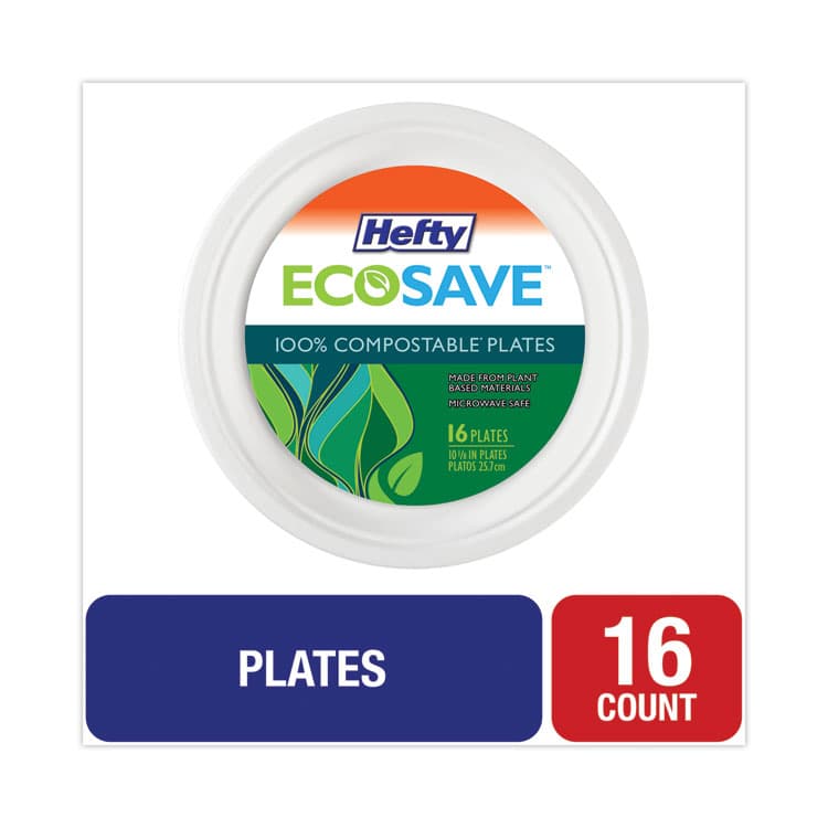 REYNOLDS FOOD PACKAGING ECOSAVE Tableware, Plate, Sugarcane, 10.13" dia, White, 16/Pack (RFPD71016PK) thumbnail 2
