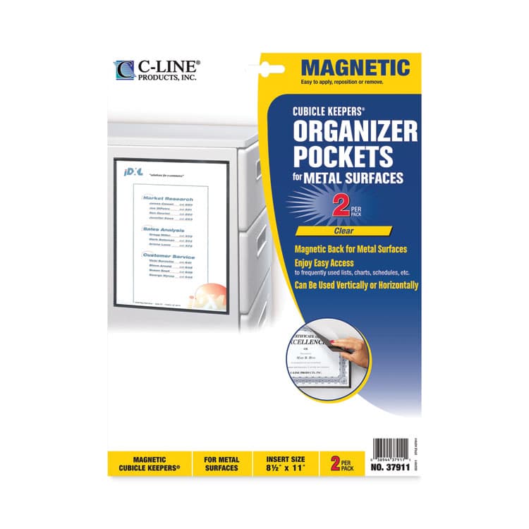 C-LINE PRODUCTS, Magnetic Cubicle Keepers Display Holders, 9.2 x 11.69, Magnetic Mount, Clear, 2/Pack (CLI37911)