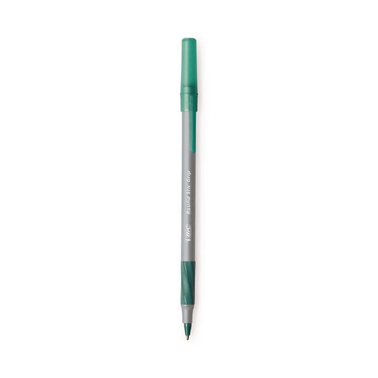 BIC CORP. Round Stic Grip Xtra Comfort Ballpoint Pen, Easy-Glide System, Stick, Medium 1.2 mm, Green Ink, Gray/Green Barrel, Dozen (BICGSMG11GN) thumbnail 3
