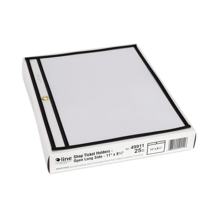 C-LINE PRODUCTS, Stitched Shop Ticket Holders, Super Heavy-Duty, Top Load 11 x 8.5 Insert, Clear Front, Black Border, 25/Box (CLI49911)