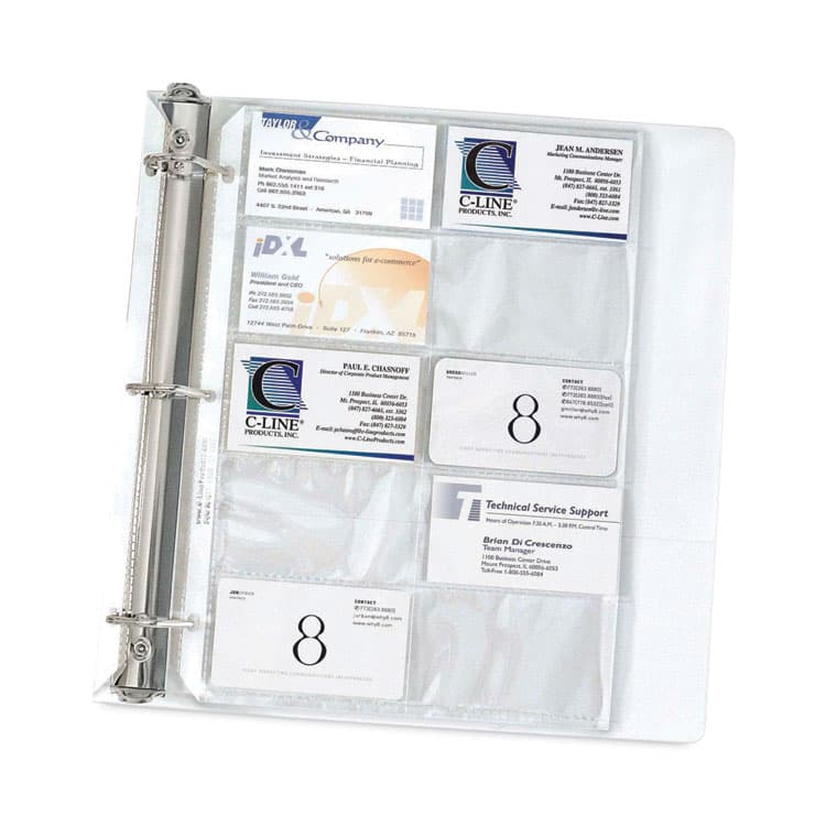 C-LINE PRODUCTS, Business Card Binder Pages, For 2 x 3.5 Cards, Clear, 20 Cards/Sheet, 10 Sheets/Pack (CLI61217)