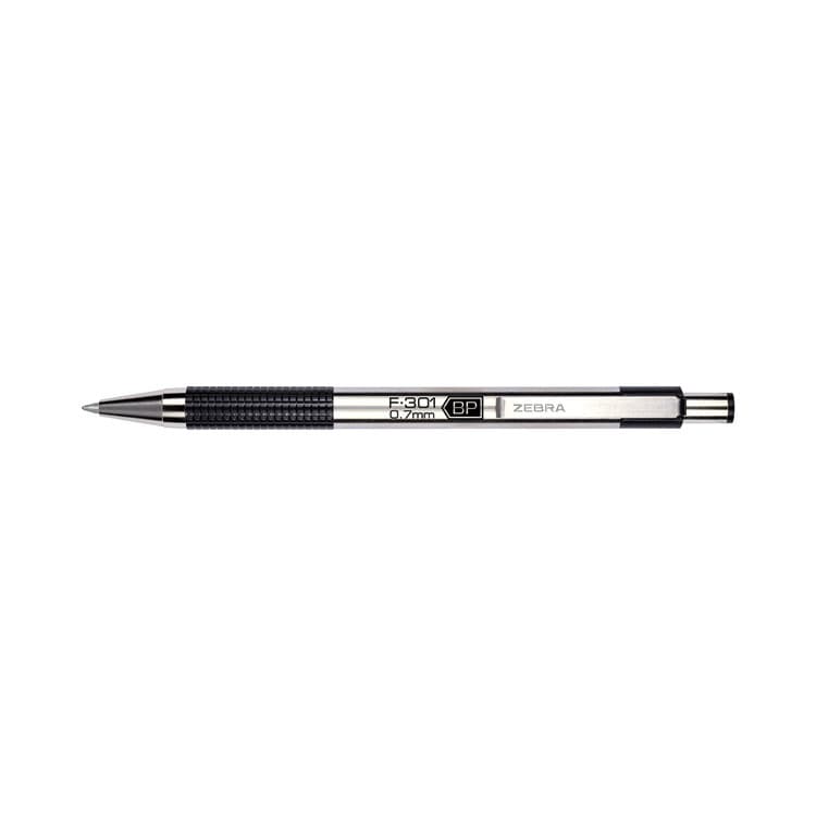 ZEBRA PEN CORP. F-301 Ballpoint Pen, Retractable, Fine 0.7 mm, Black Ink, Stainless Steel/Black Barrel, 2/Pack (ZEB27112) thumbnail 2