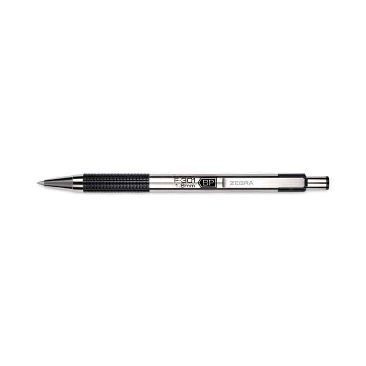 ZEBRA PEN CORP. F-301 Ballpoint Pen, Retractable, Bold 1.6 mm, Black Ink, Stainless Steel/Black Barrel, 12/Pack (ZEB27310) thumbnail 2