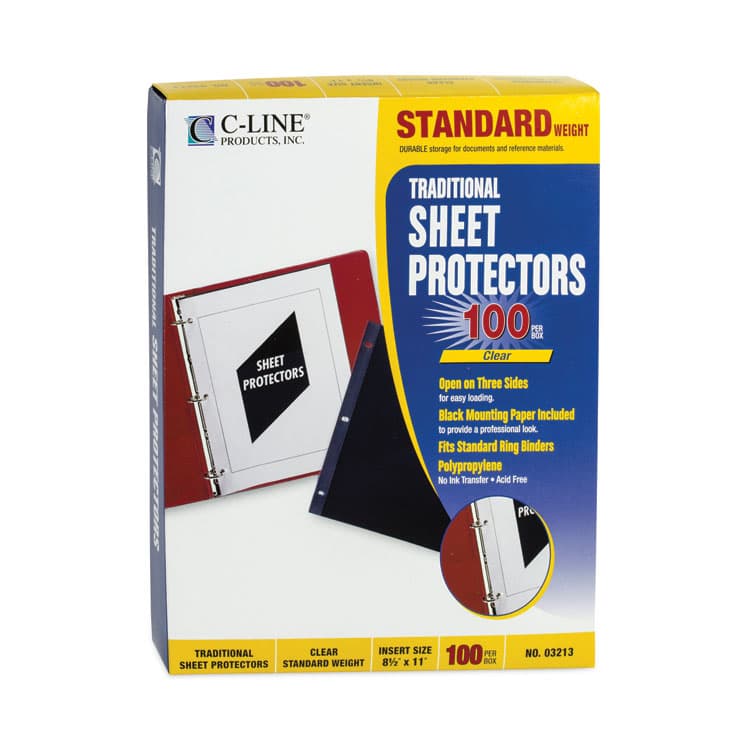 C-LINE PRODUCTS, Traditional Sheet Protectors, Medium-Duty, Side: 3-Hole Punched, Side/Side/Top Load 8.5 x 11 Insert, Clear Front, 100/Box (CLI03213) thumbnail 4