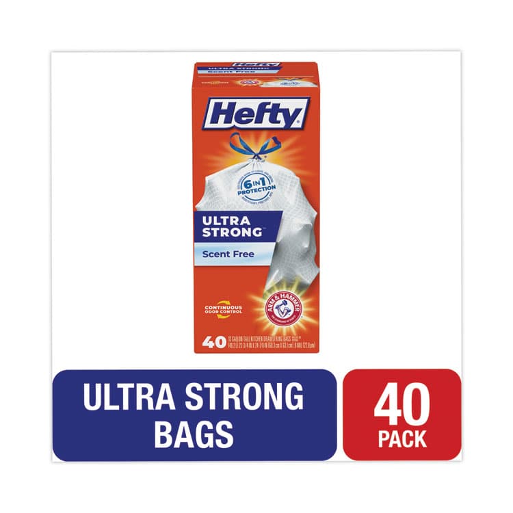 REYNOLDS FOOD PACKAGING Extra Heavy-Duty Ultra Strong Tall Kitchen Trash Bags, Drawstring, 13 gal, 23.75" x 24.88", White, 40/Box (RFPE88338)