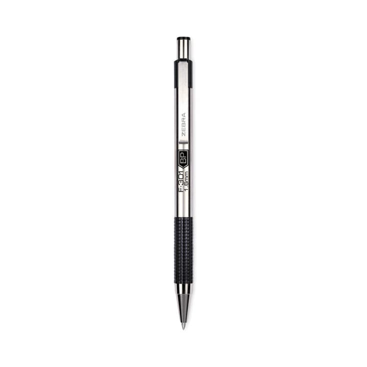 ZEBRA PEN CORP. F-301 Ballpoint Pen, Retractable, Bold 1.6 mm, Black Ink, Stainless Steel/Black Barrel, 12/Pack (ZEB27310)