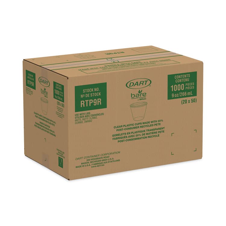 DART Bare Eco-Forward RPET Cold Cups, ProPlanet Seal, 9 oz, Plastic, Leaf Design, 1,000/Carton (DCCRTP9RBARE) thumbnail 3