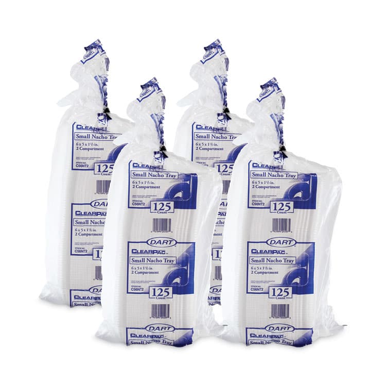 DART ClearPac Small Nacho Tray, 2 Compartments, 5 x 6 x 1.5, Clear, Plastic, 125/Bag, 4 Bags/Carton (DCCC56NT2) thumbnail 3