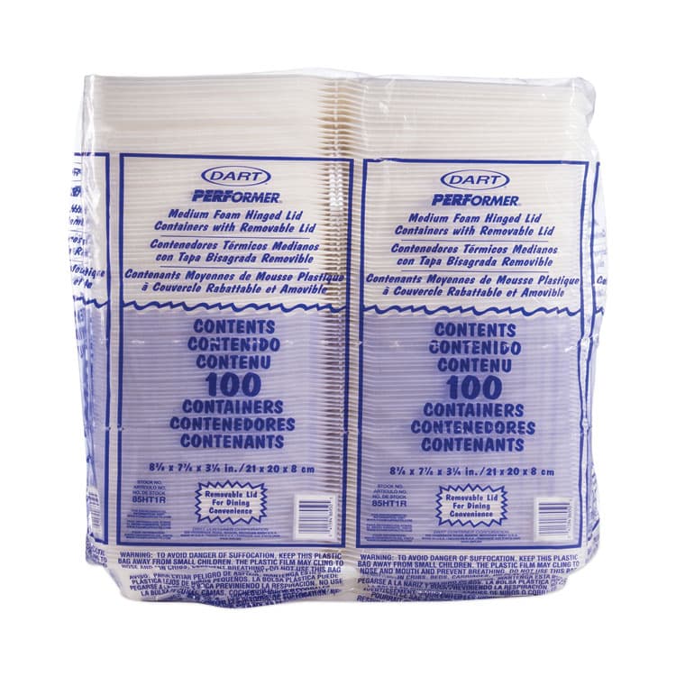 DART Foam Hinged Lid Containers, 8.38 x 7.78 x 3.25, White, 200/Carton (DCC85HT1R) thumbnail 3