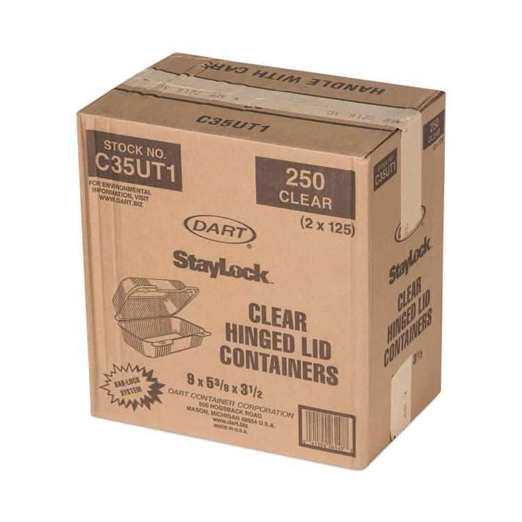 DART StayLock Clear Hinged Lid Containers, 5.4 x 9 x 3.5, Clear, Plastic, 250/Carton (DCCC35UT1) thumbnail 2