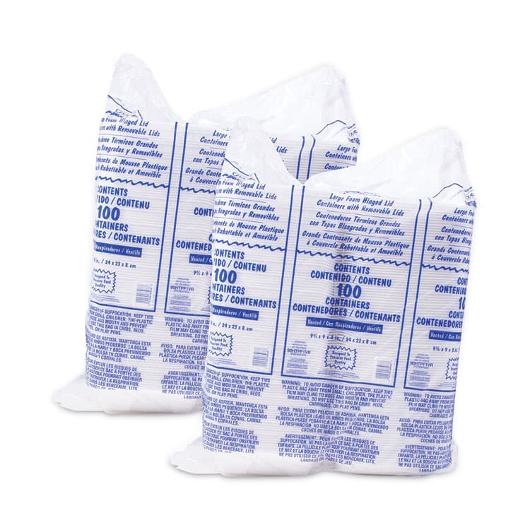 DART Foam Hinged Lid Container, Vented Lid, 9 x 9.4 x 3, White, 100/Pack, 2 Packs/Carton (DCC90HTPF1VR) thumbnail 4