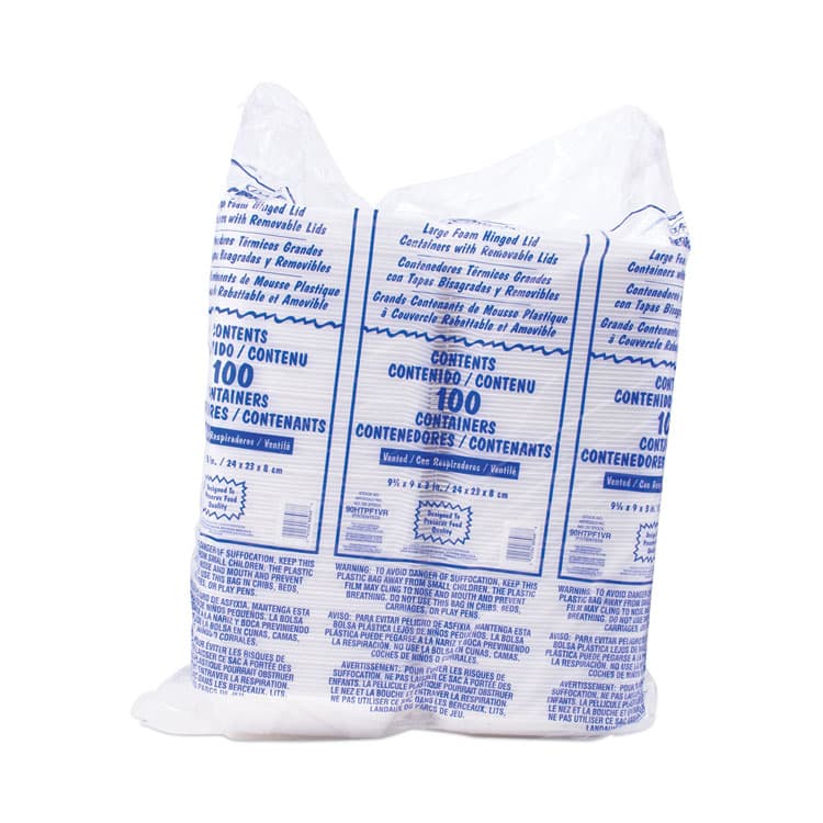 DART Foam Hinged Lid Container, Vented Lid, 9 x 9.4 x 3, White, 100/Pack, 2 Packs/Carton (DCC90HTPF1VR) thumbnail 3