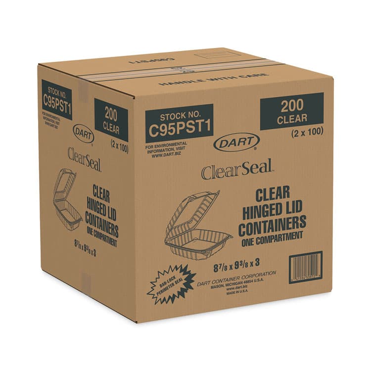 DART ClearSeal Hinged-Lid Plastic Containers, 9.3 x 8.8 x 3, Clear, Plastic, 100/Bag, 2 Bags/Carton (DCCC95PST1) thumbnail 3