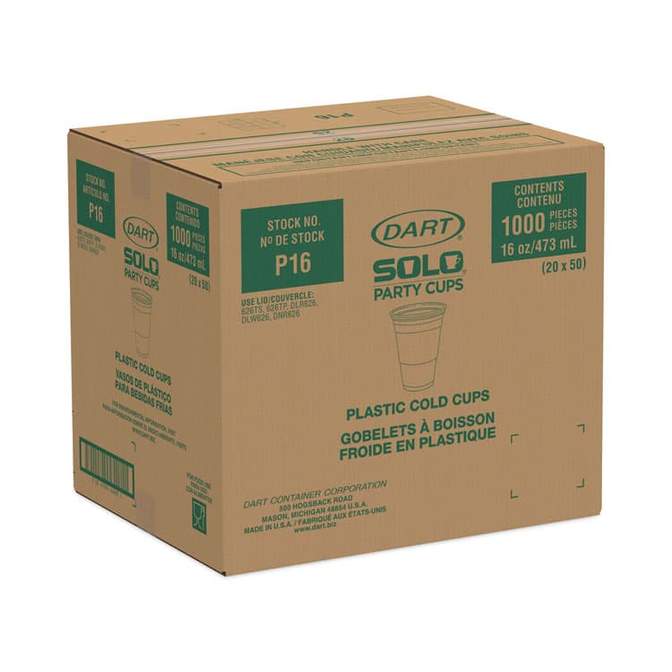 DART SOLO Party Plastic Cold Drink Cups, 16 oz, 50/Sleeve, 20 Sleeves/Carton (DCCP16) thumbnail 3