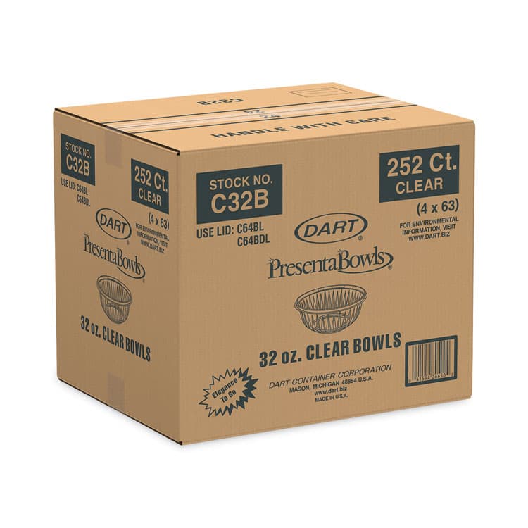 DART PresentaBowls Clear Bowls, 32 oz, Plastic, 63/Bag, 252/Carton (DCCC32B) thumbnail 3