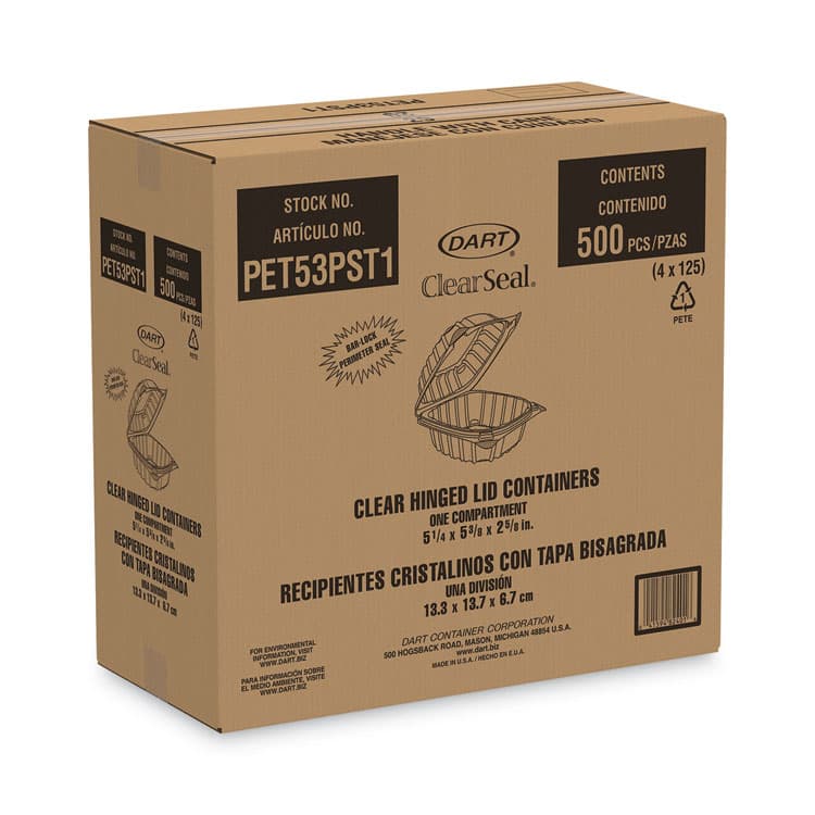 DART ClearSeal Hinged-Lid Plastic Containers, 13.8 oz, Clear, Plastic, 500/Carton (DCCPET53PST1) thumbnail 2