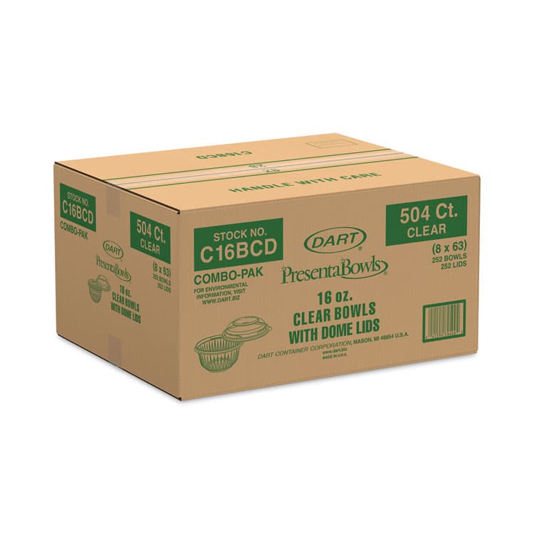 DART PresentaBowls Bowl/Lid Combo-Paks, Dome Lid, 16 oz, Clear, Plastic, 63/Pack, 4 Packs/Carton (DCCC16BCD) thumbnail 2
