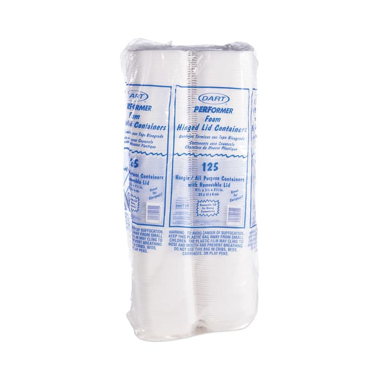 DART Foam Hinged Lid Container, Hoagie Container with Removable Lid, 5.3 x 9.8 x 3.3, White, 125/Bag, 4 Bags/Carton (DCC99HT1R) thumbnail 4