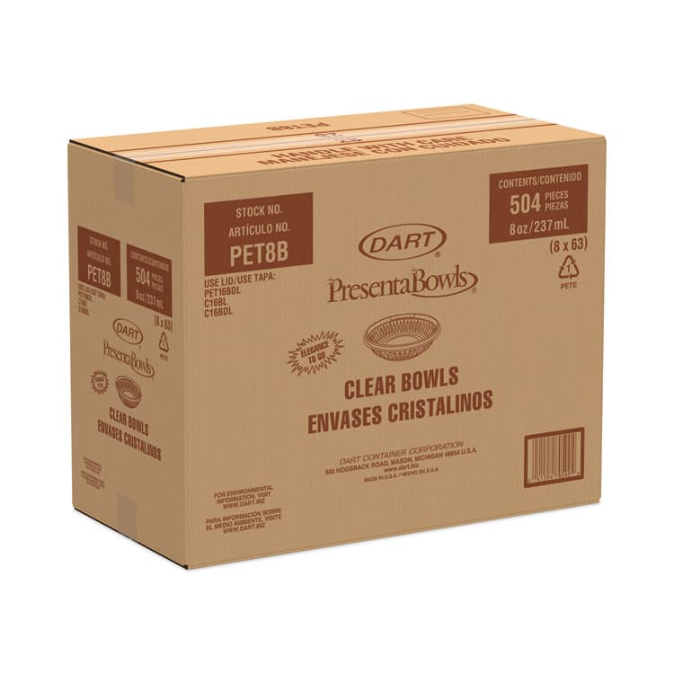 DART PresentaBowls Clear Bowls, 8 oz, 5.3" Diameter x 1.4" h, Clear, Plastic, 504/Carton (DCCPET8B) thumbnail 2