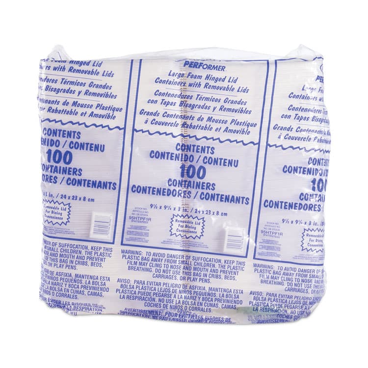 DART Foam Hinged Lid Container, Performer Perforated Lid, 9.3 x 9.5 x 3, White, 100/Bag, 2 Bag/Carton (DCC95HTPF1R) thumbnail 3
