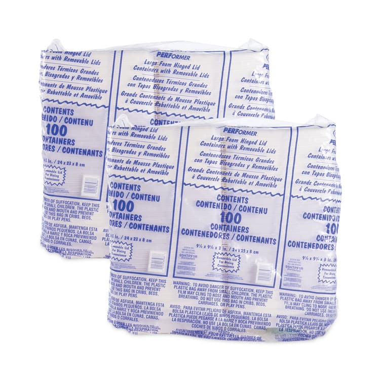 DART Foam Hinged Lid Container, Performer Perforated Lid, 9.3 x 9.5 x 3, White, 100/Bag, 2 Bag/Carton (DCC95HTPF1R) thumbnail 4