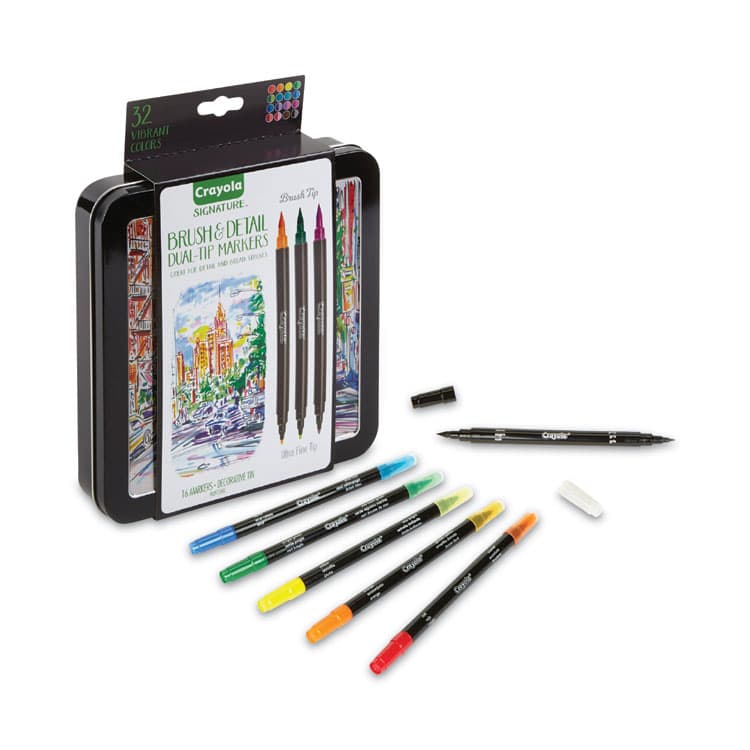 BINNEY & SMITH / CRAYOLA Brush and Detail Dual Ended Markers, Extra-Fine Brush/Bullet Tips, Assorted Colors, 16/Set (CYO586501) thumbnail 4