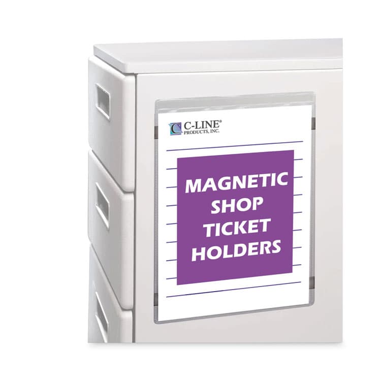 C-LINE PRODUCTS, Magnetic Shop Ticket Holders, Super Heavy-Duty, Top Load 8.5 x 11 Insert, Clear Front, 15/Box (CLI83911)