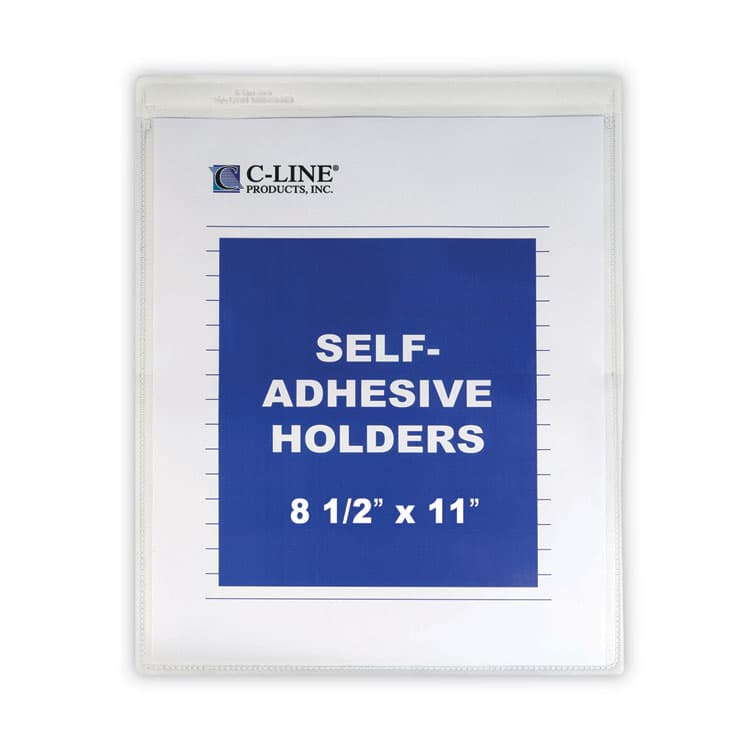 C-LINE PRODUCTS, Self-Adhesive Poly Shop Ticket Holders, Super Heavy-Duty, Top Load 8.5 x 11 Insert, Clear Front, 50/Box (CLI70911)