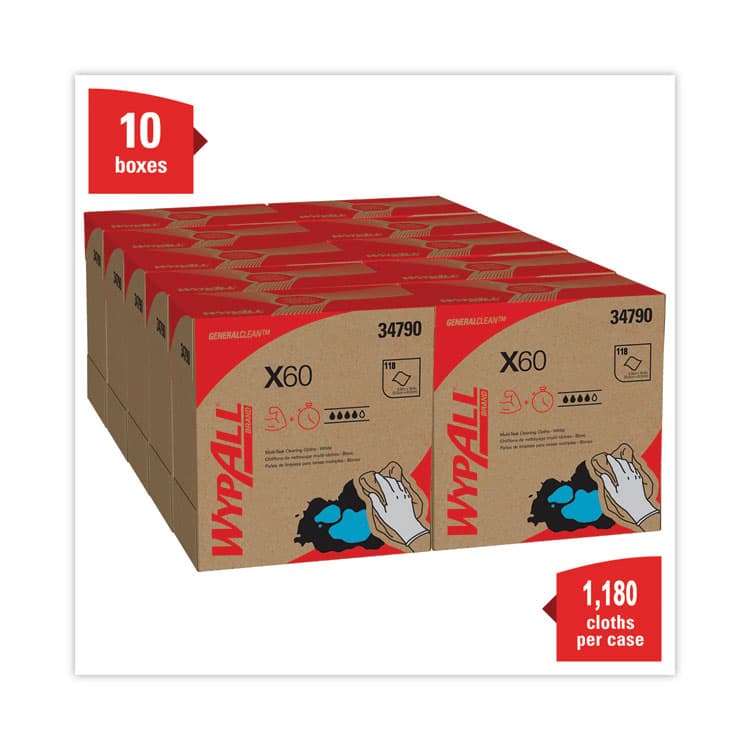 KIMBERLY CLARK General Clean X60 Cloths, POP-UP Box, 8.34 x 16.8, White, 118/Box, 10 Boxes/Carton (KCC34790CT) thumbnail 4
