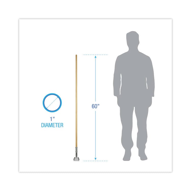 BOARDWALK Clip-On Dust Mop Handle, Lacquered Wood, Swivel Head, 1" dia x 60", Natural (BWK1490) thumbnail 2