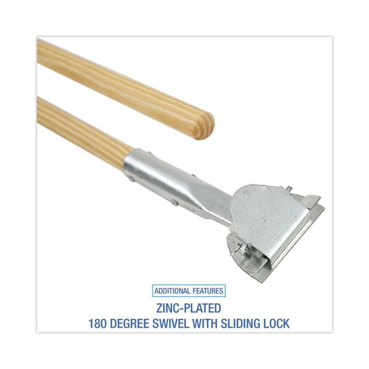 BOARDWALK Clip-On Dust Mop Handle, Lacquered Wood, Swivel Head, 1" dia x 60", Natural (BWK1490) thumbnail 3