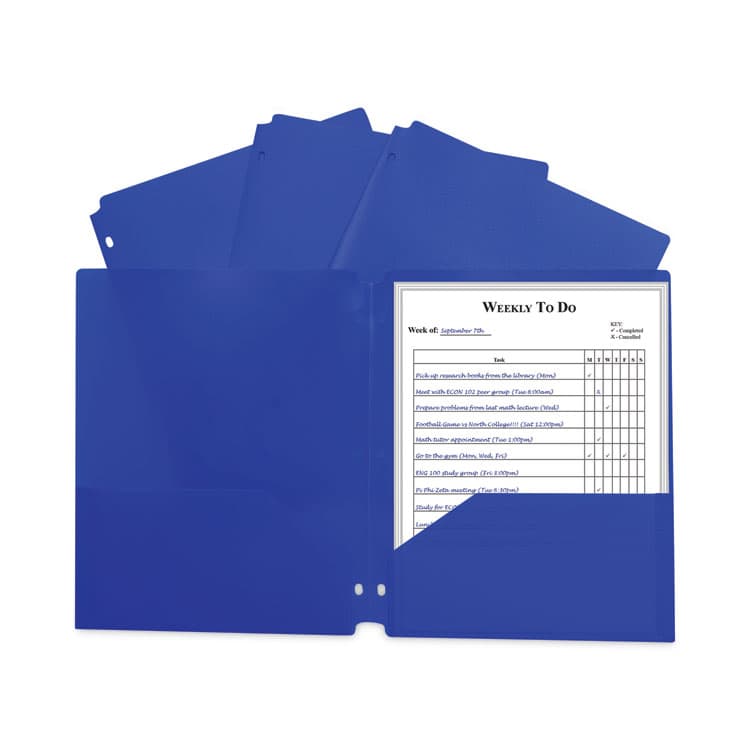 C-LINE PRODUCTS, Two-Pocket Heavyweight Poly Portfolio Folder with 3-Hole Punch, Accommodates 11 x 8.5 Sheets, Blue, 25/Box (CLI33935BX)