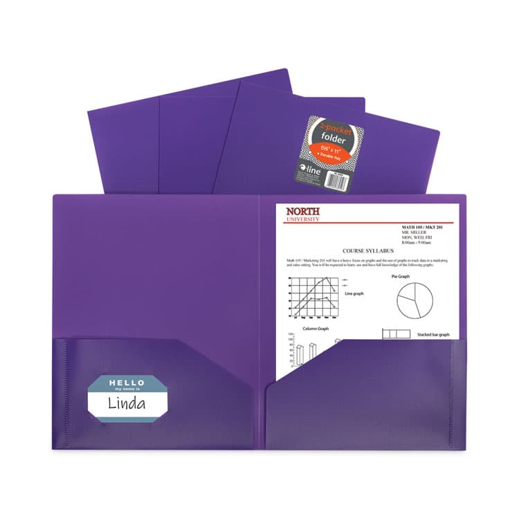 C-LINE PRODUCTS, Two-Pocket Heavyweight Poly Portfolio Folder, Accommodates 11 x 8.5 Sheets, Purple, 25/Box (CLI33959BX) thumbnail 4