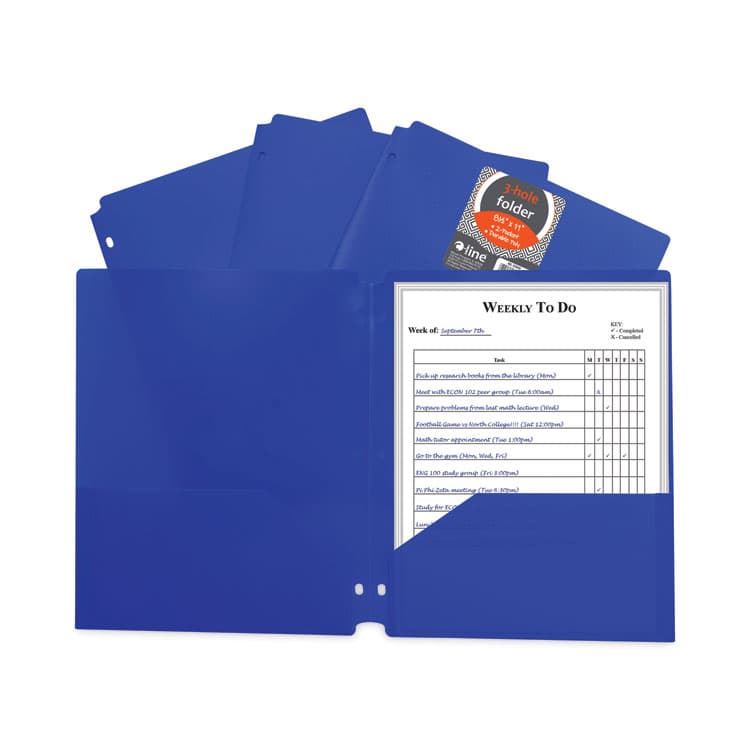 C-LINE PRODUCTS, Two-Pocket Heavyweight Poly Portfolio Folder with 3-Hole Punch, Accommodates 11 x 8.5 Sheets, Blue, 25/Box (CLI33935BX) thumbnail 3