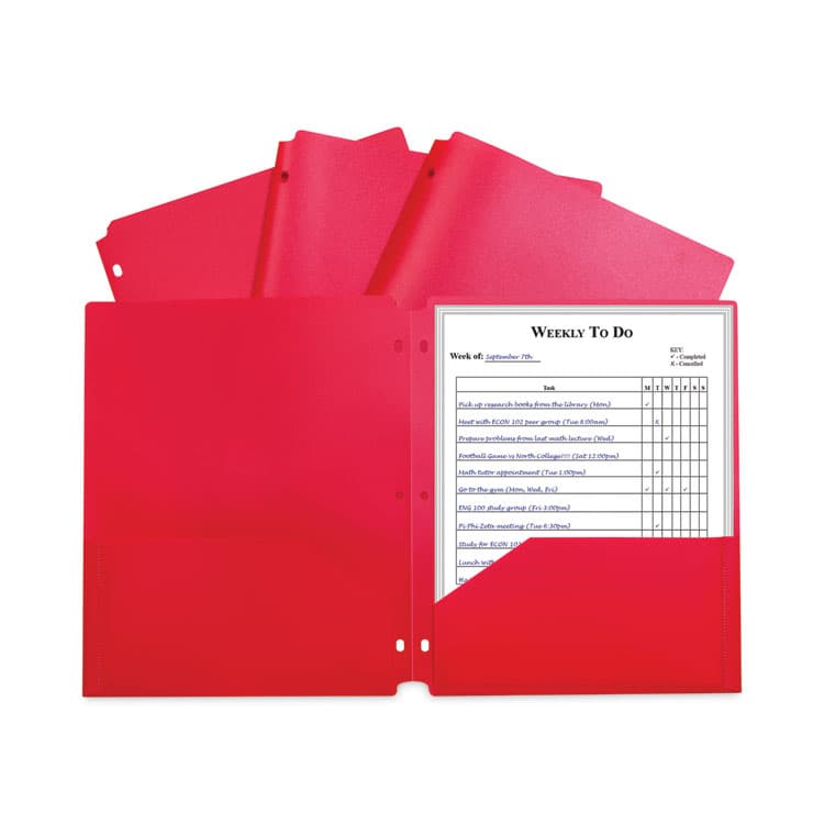 C-LINE PRODUCTS, Two-Pocket Heavyweight Poly Portfolio Folder with 3-Hole Punch, Accommodates 11 x 8.5 Sheets, Red, 25/Box (CLI33934BX)