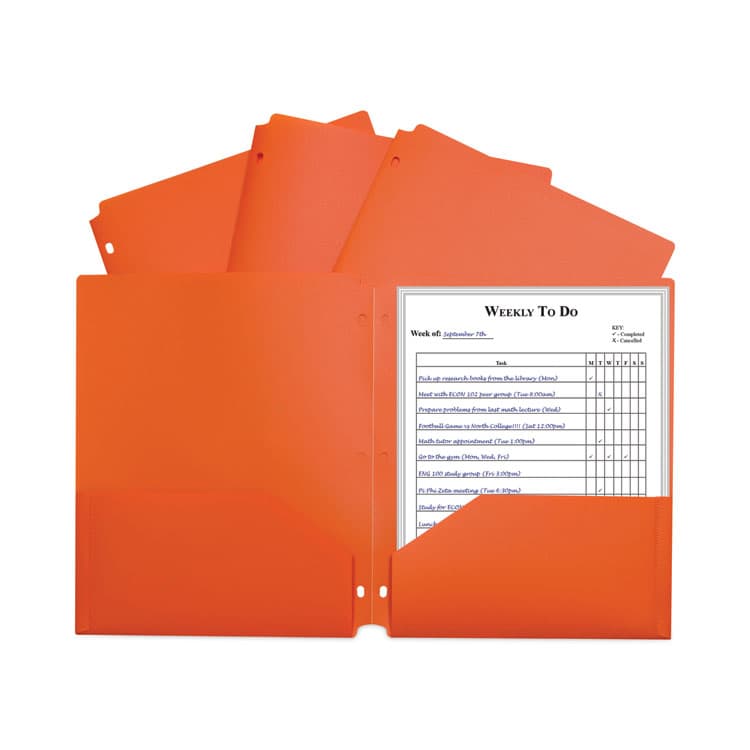 C-LINE PRODUCTS, Two-Pocket Heavyweight Poly Portfolio Folder with Three-Hole Punch, Accommodates 11 x 8.5 Sheets, Orange, 25/Box (CLI33932BX)