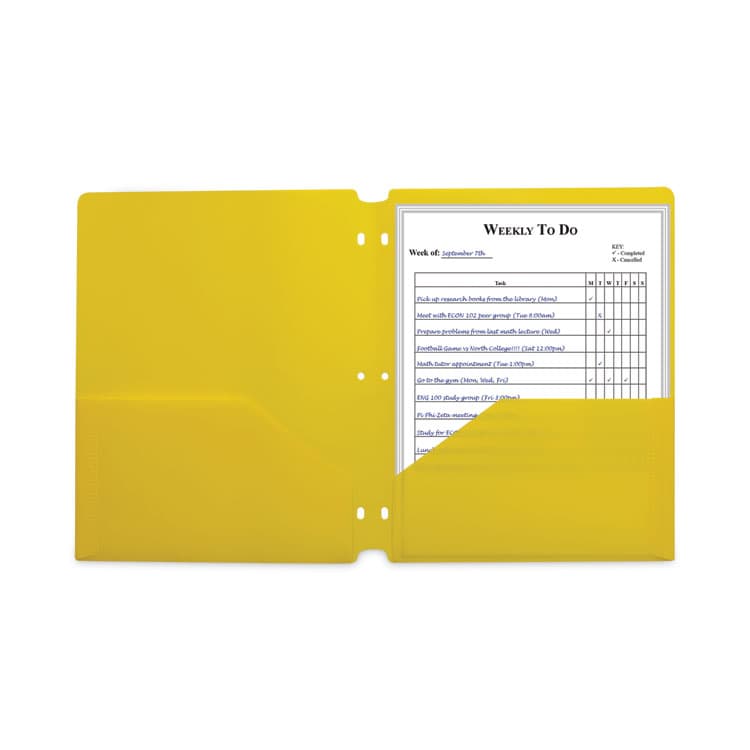 C-LINE PRODUCTS, Two-Pocket Heavyweight Poly Portfolio Folder with Three-Hole Punch, Accommodates 11 x 8.5 Sheets, Yellow, 25/Box (CLI33936BX) thumbnail 4