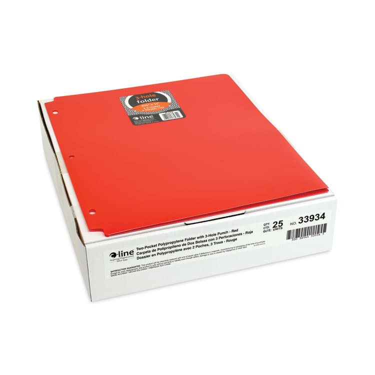 C-LINE PRODUCTS, Two-Pocket Heavyweight Poly Portfolio Folder with 3-Hole Punch, Accommodates 11 x 8.5 Sheets, Red, 25/Box (CLI33934BX) thumbnail 3