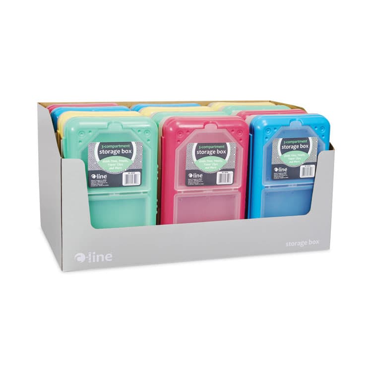 C-LINE PRODUCTS, Storage Box, 3 Compartments, 8.25" x 5.43" x 2.43", Assorted Colors, 12/Carton (CLI48500DS) thumbnail 2