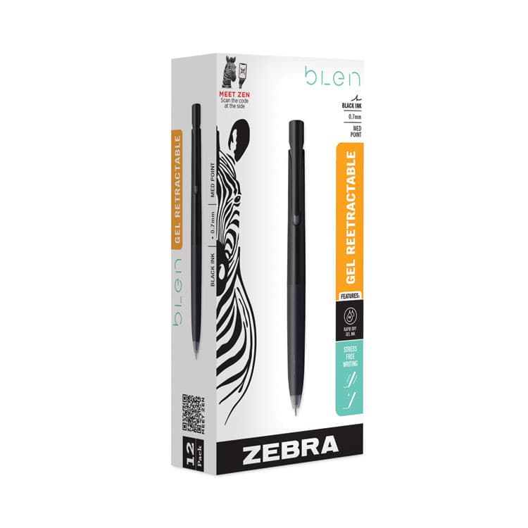 ZEBRA PEN CORP. bLen Gel Pen, Retractable, Fine 0.7 mm, Black Ink, Black Barrel, Dozen (ZEB41410) thumbnail 2